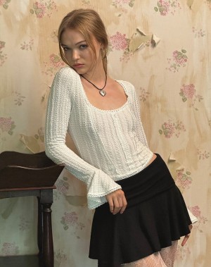 Women's Motel Rocks Abella Textured Flute Sleeve T Shirts White | MDG2379ZG