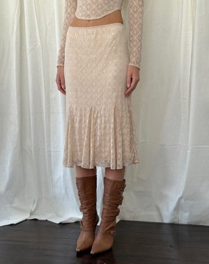 Women's Motel Rocks Betharia Frill Detail Midi Skirts Beige | PMX7133QQ