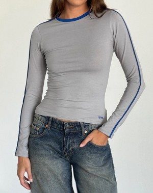 Women's Motel Rocks Bonija Long Sleeve T Shirts Grey Deep Blue | AWU814PE