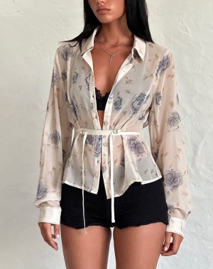 Women's Motel Rocks Christabel Shirts White Rose Blue | CHG3598AS