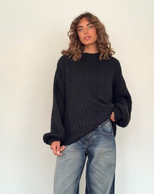 Women's Motel Rocks Daren Knitted Oversized Jumpers Black | IZX3897AY