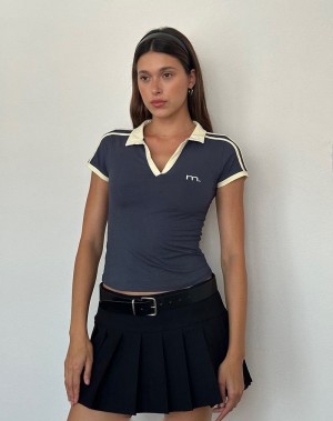 Women's Motel Rocks Isda Polo T Shirts Blue Grey | NUB5749UT