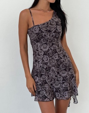Women's Motel Rocks Joanna Asymmetric Mini Dress Black Rose | EIE3855JD