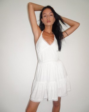 Women's Motel Rocks Londyn Tiered Halter Mini Dress White | OID9072ZO