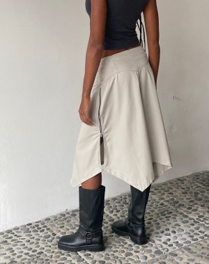 Women's Motel Rocks Motel X Jacquie Karsyn Asymmetric Midi Skirts Beige | CJS504DQ