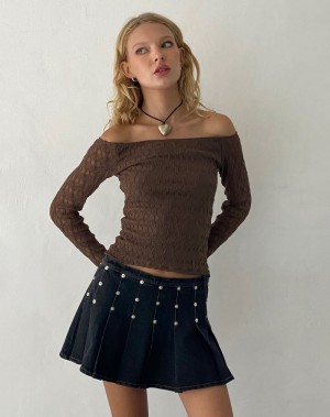 Women's Motel Rocks Neira Long Sleeve Bardot T Shirts Beige | YFN3774ZW