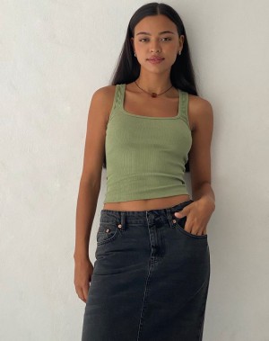 Women's Motel Rocks Roxe Ribbed Top Vest Dark Green | FKO7195WU