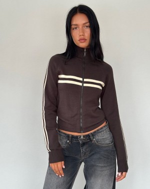 Women's Motel Rocks Talisa Sporty Zip Through Jackets Brown | RNO402TE