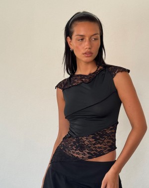 Women's Motel Rocks Weasly Lace T Shirts Black | JMP6322BA