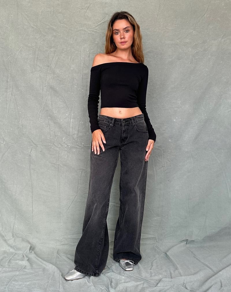 Women's Motel Rocks Ashia Asymmetric Long Sleeve T Shirts Black | ULQ672FQ