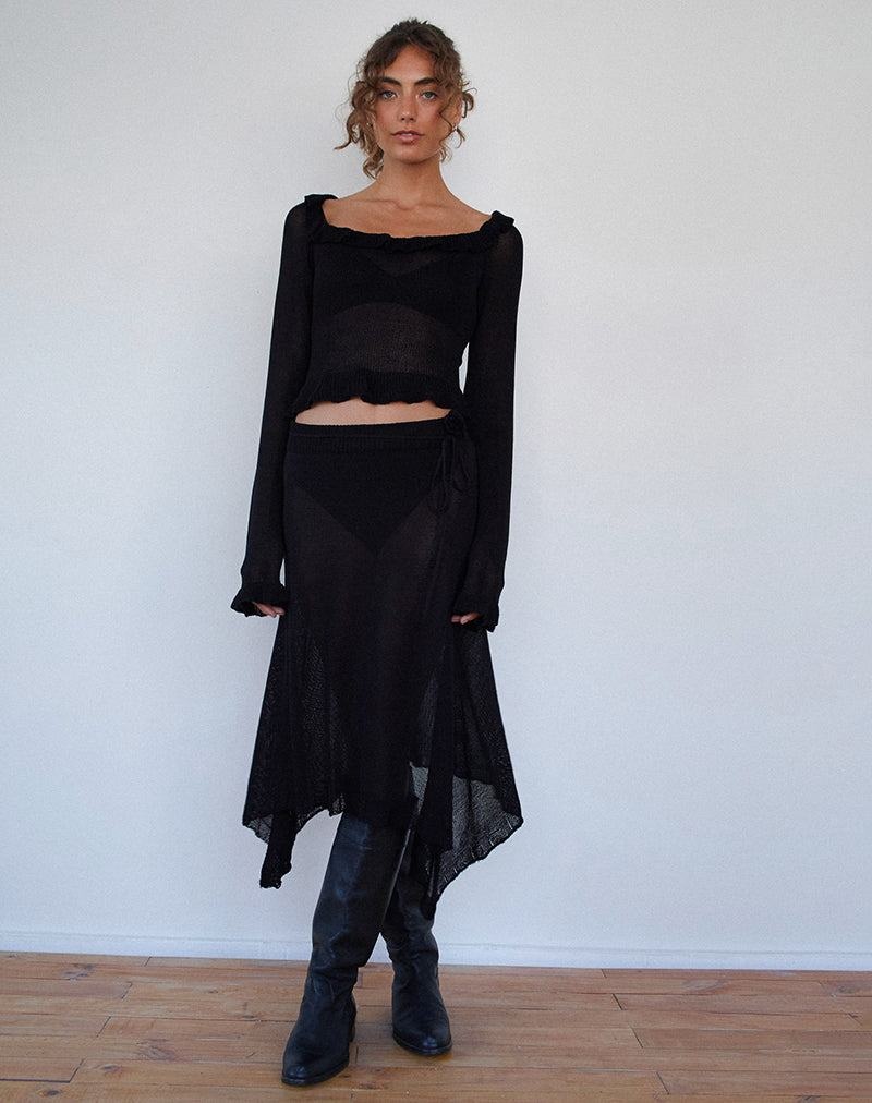 Women's Motel Rocks Ayako Frill Fine Knit T Shirts Black | RBY516YL