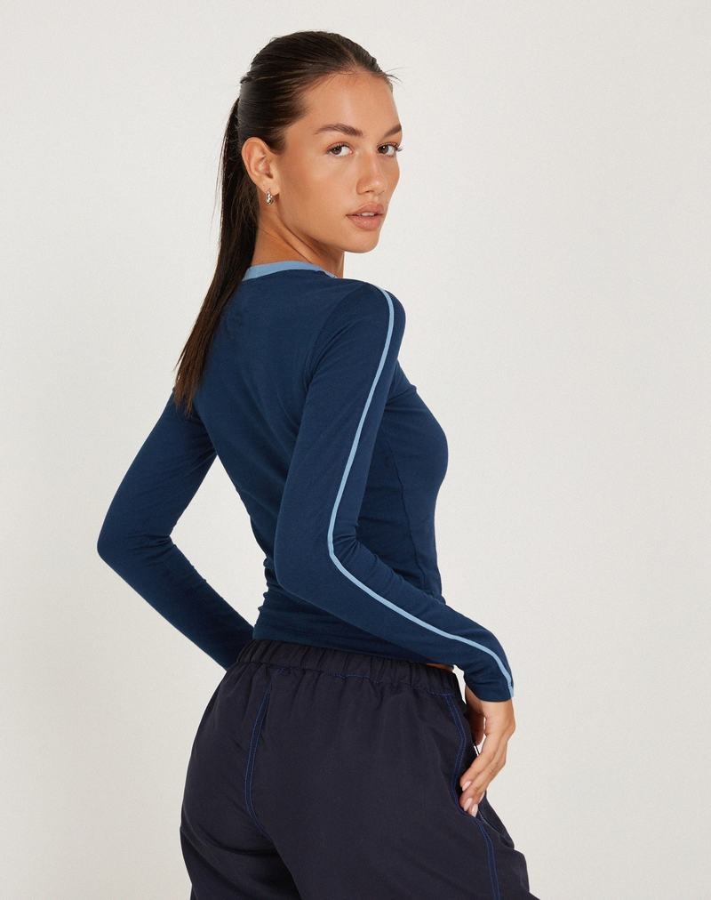 Women's Motel Rocks Bonija Long Sleeve T Shirts Navy Blue | ZQV768FX