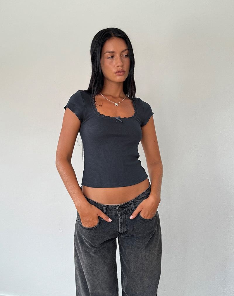 Women's Motel Rocks Bovillo Cap Sleeve T Shirts Blue Grey | EKK9777FM
