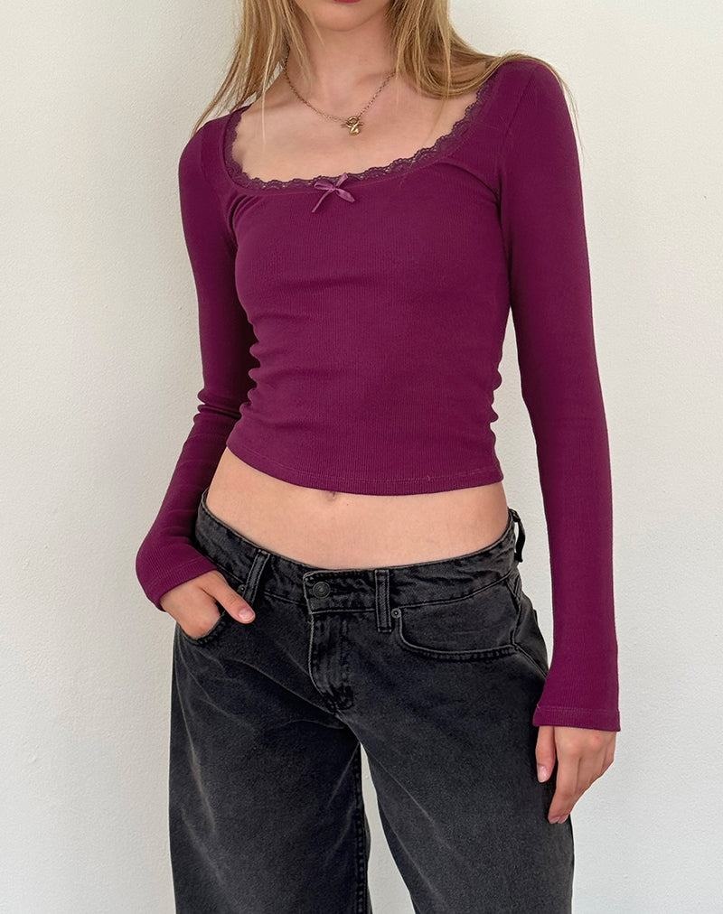 Women's Motel Rocks Bovita Long Sleeve Ribbed T Shirts Purple | SXU739ZY