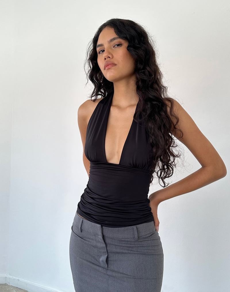 Women's Motel Rocks Cosimo Plunge Halterneck Vest Black | OLP9265JI