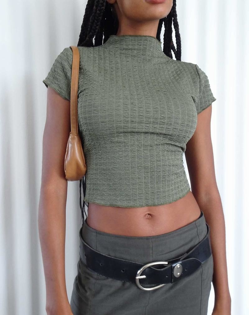 Women's Motel Rocks Elton High Neck T Shirts Khaki | PMP4536MQ