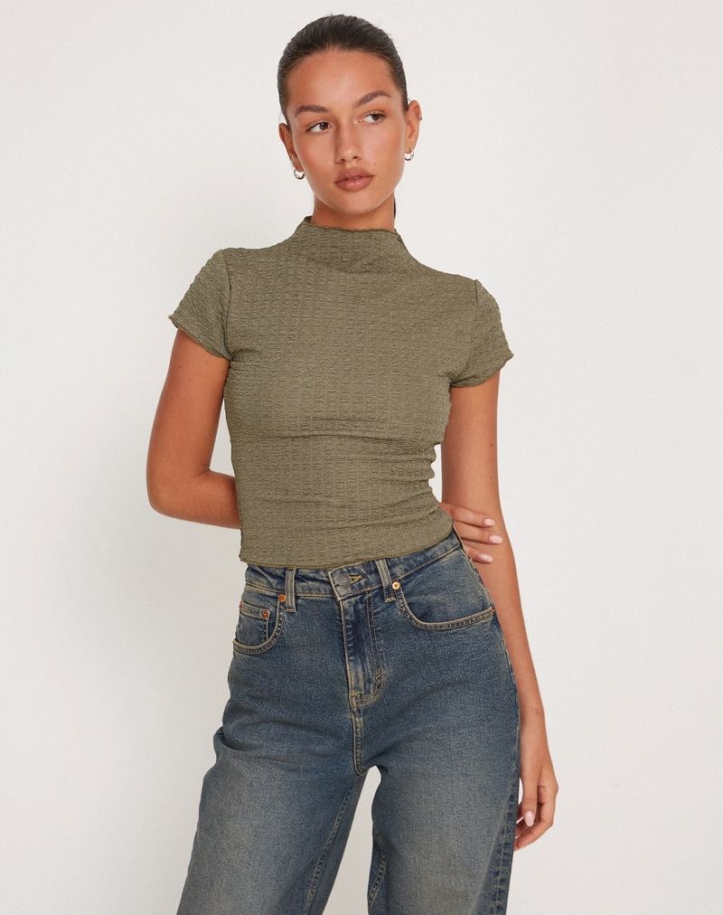 Women's Motel Rocks Elton High Neck T Shirts Khaki | PMP4536MQ
