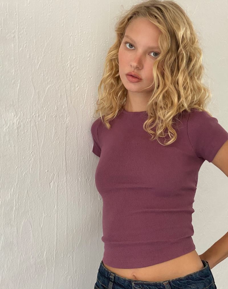 Women's Motel Rocks Elyto Ribbed Open Back Tee T Shirts Purple | WLY8010TU
