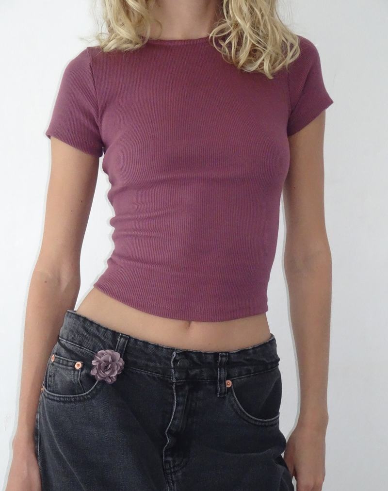 Women's Motel Rocks Elyto Ribbed Open Back Tee T Shirts Purple | WLY8010TU
