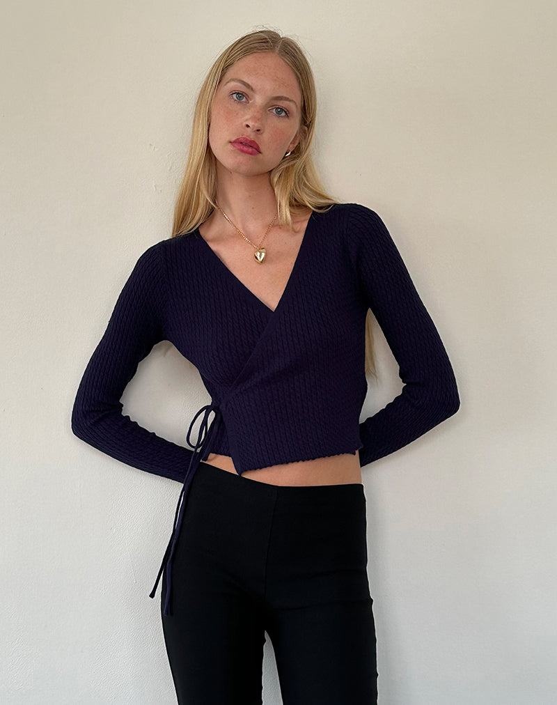 Women's Motel Rocks Gisela Knitted Wrap Cardigan Blue | MNK1324CN