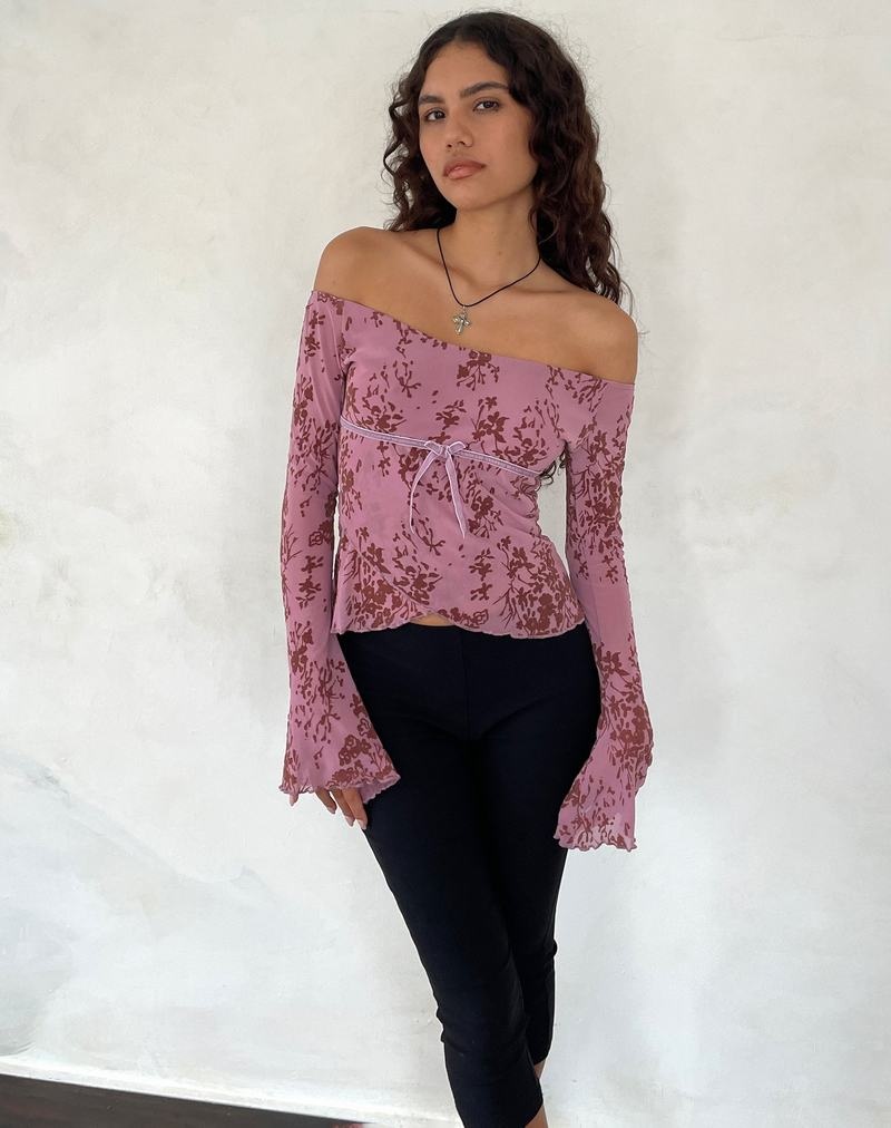 Women's Motel Rocks Kareena Long Sleeve Bardot T Shirts Purple | CSL1064FD