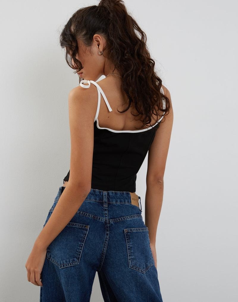 Women's Motel Rocks Kiona Corset Vest Black White | ONY2628NO