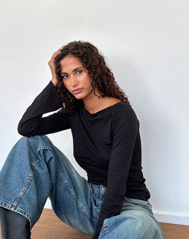 Women's Motel Rocks Lunica Long Sleeve T Shirts Black | QDR787XT
