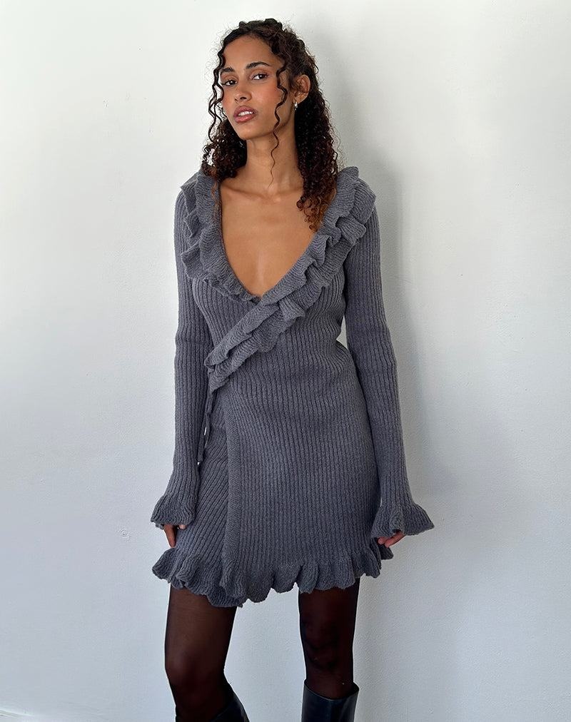 Women\'s Motel Rocks Marianna Long Sleeve Knitted Mini Dress Dark Grey | MUS8839BM