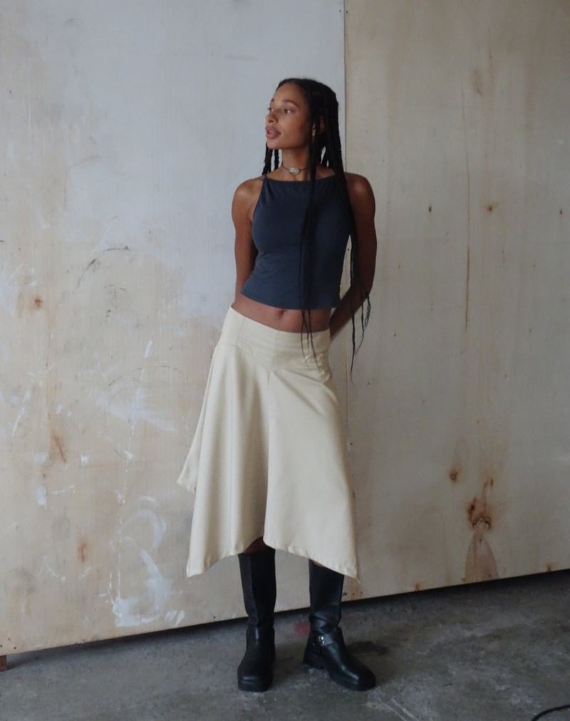 Women's Motel Rocks Motel X Jacquie Karsyn Asymmetric Midi Skirts Beige | CJS504DQ