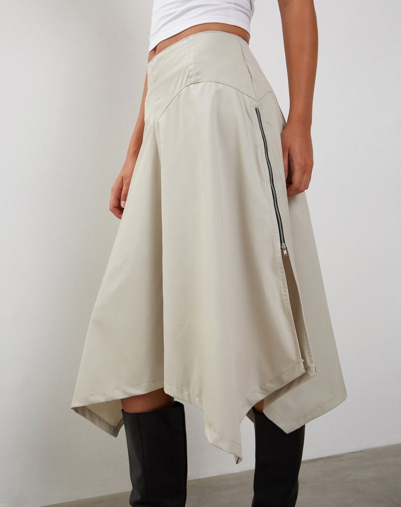 Women's Motel Rocks Motel X Jacquie Karsyn Asymmetric Midi Skirts Beige | CJS504DQ