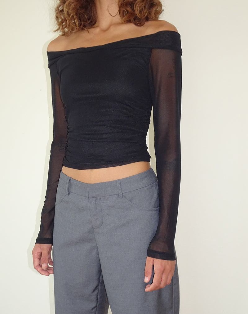 Women's Motel Rocks Nauri Long Sleeve Bardot T Shirts Black | ERB699ZE