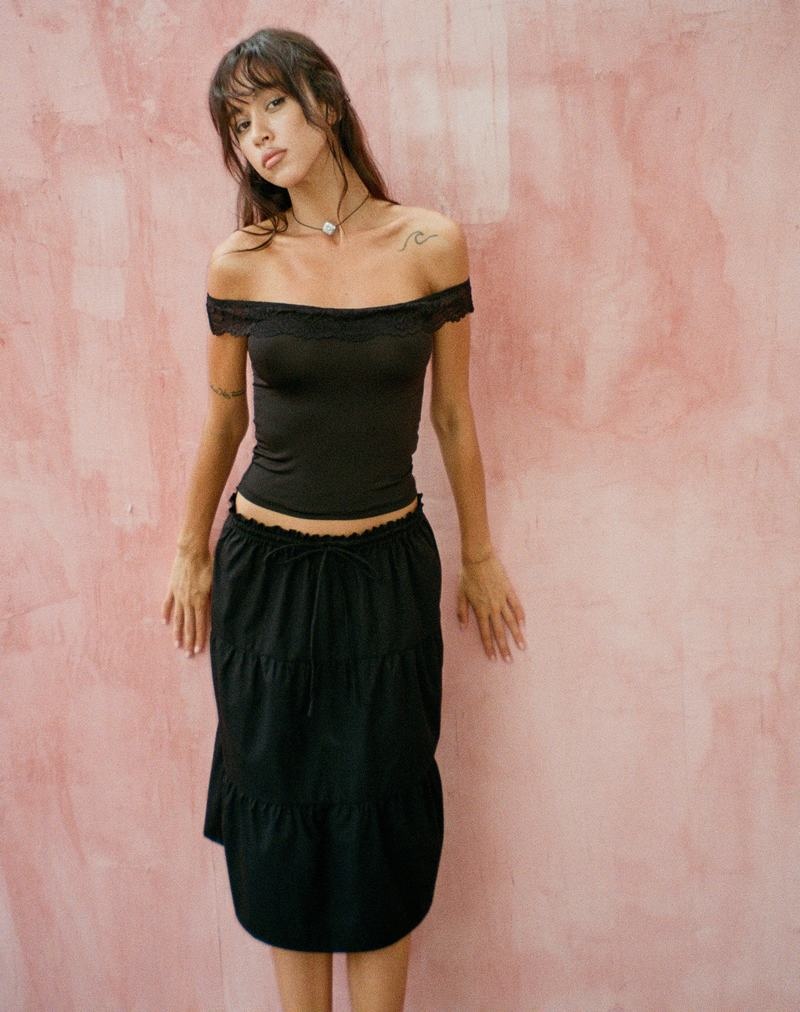 Women's Motel Rocks Nesel Bardot Cropped Tops Black | XBR7693QO
