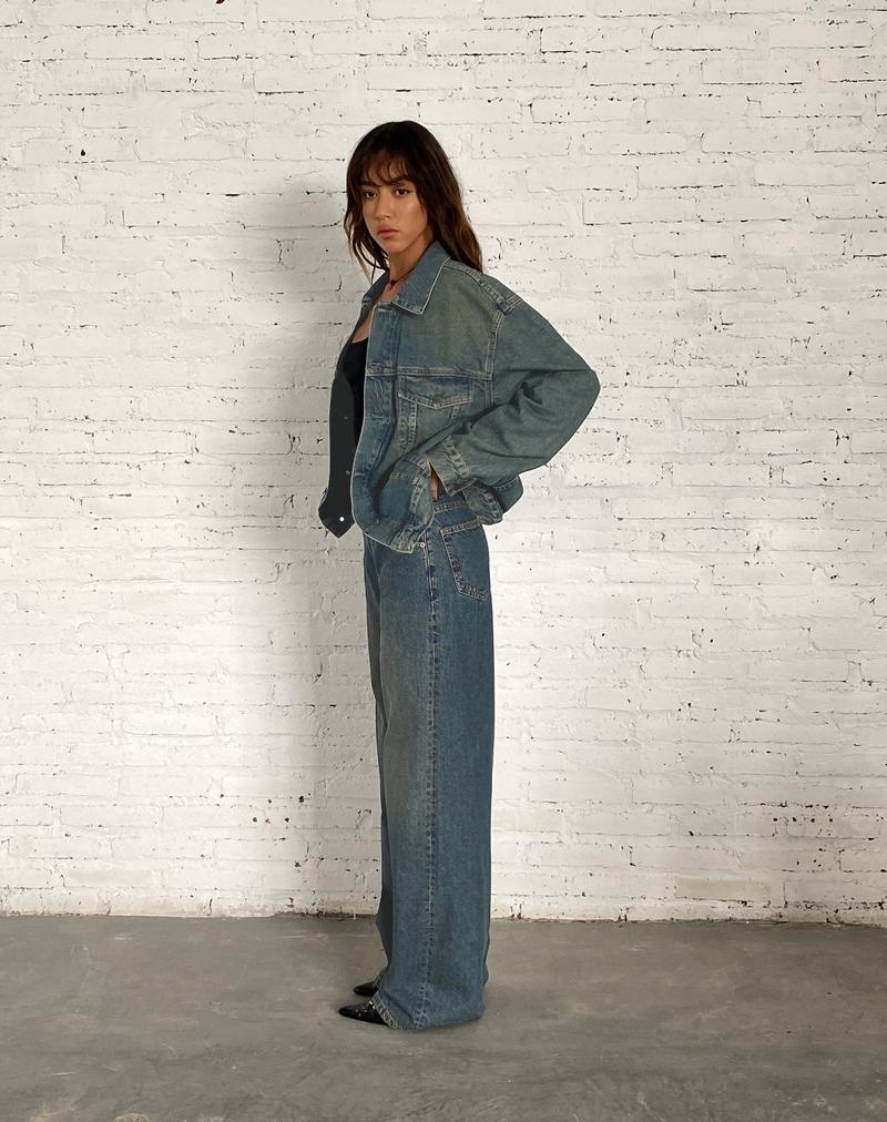 Women's Motel Rocks Oversized Denim Jackets Brown Blue | DIF639XP