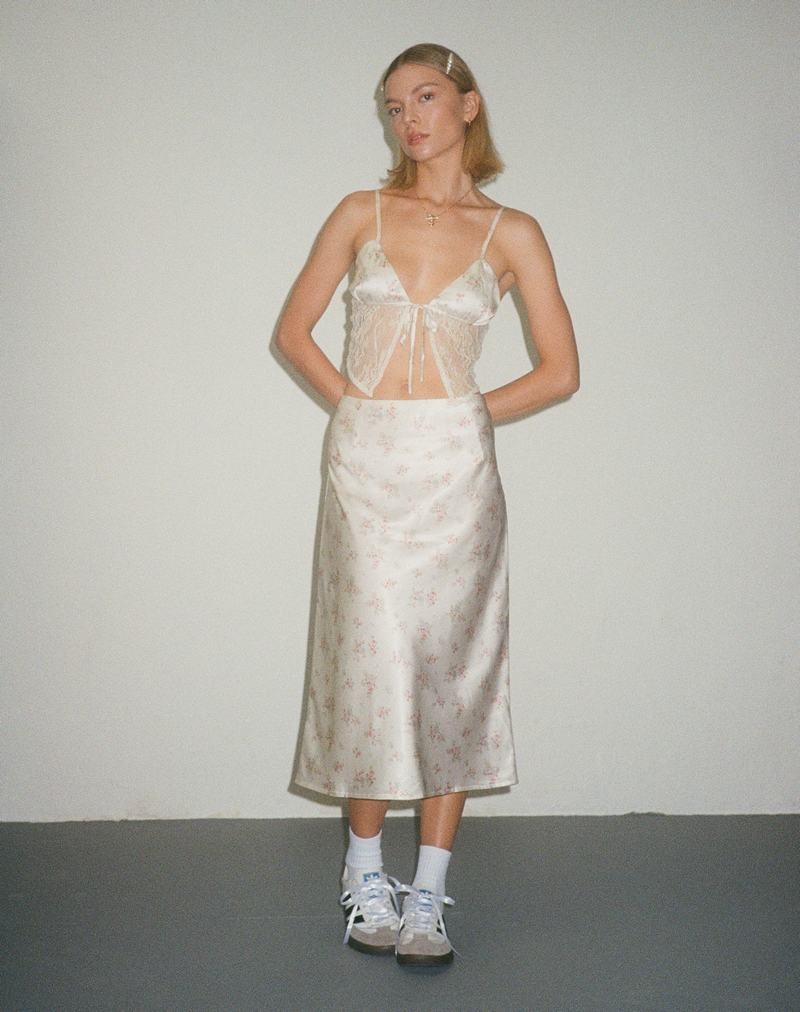 Women's Motel Rocks Piya Midi Skirts White Rose | LHI6579OE
