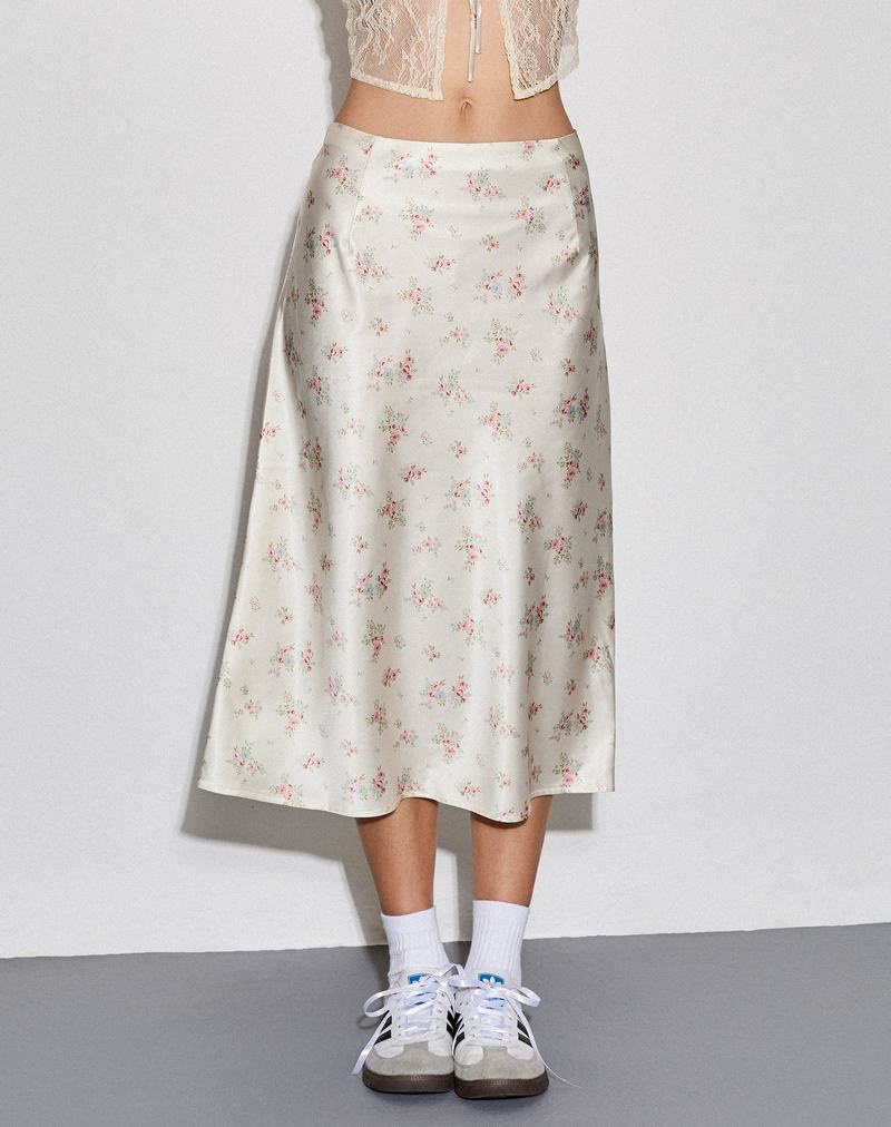 Women\'s Motel Rocks Piya Midi Skirts White Rose | LHI6579OE
