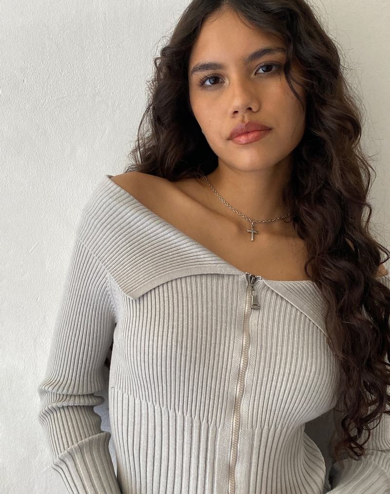 Women's Motel Rocks Radia Long Sleeve Off-shoulder Zip Thru Jumpers Light Grey | FUB3721PA