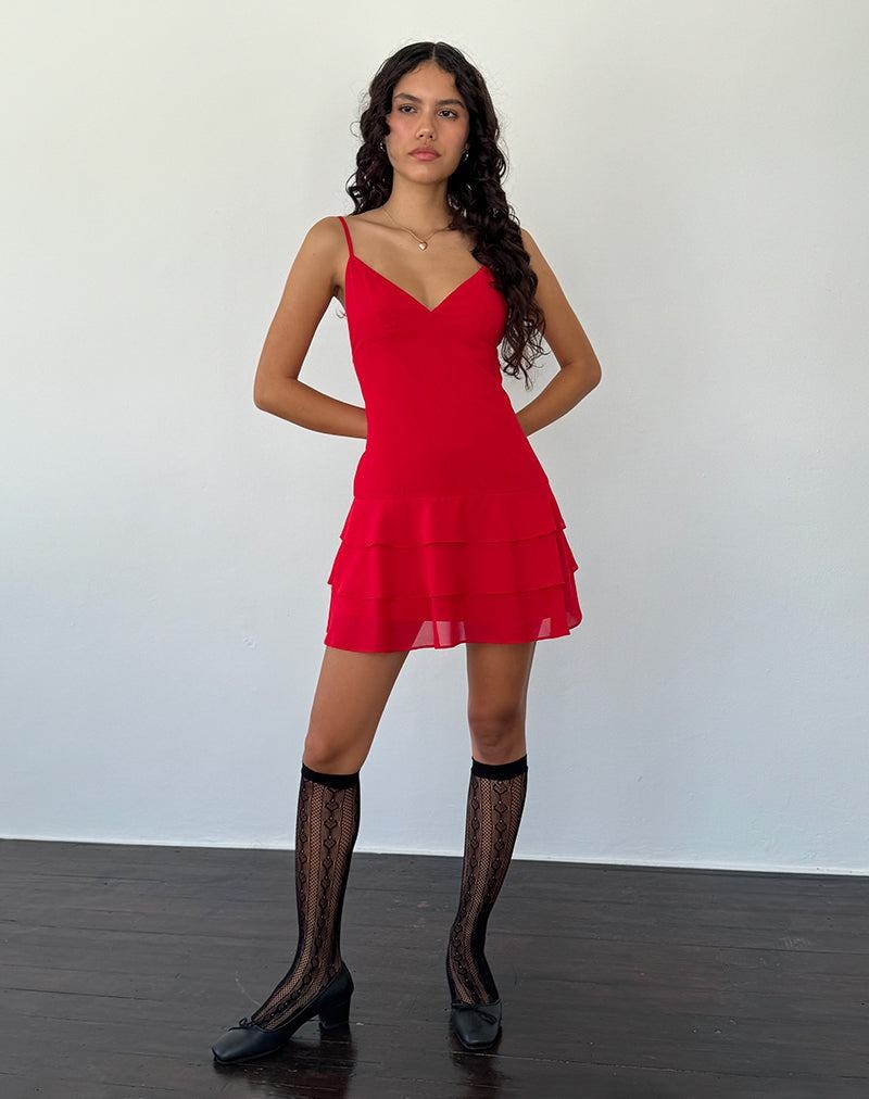 Women's Motel Rocks Riasi Ruffle Mini Dress Red | PIJ54XC