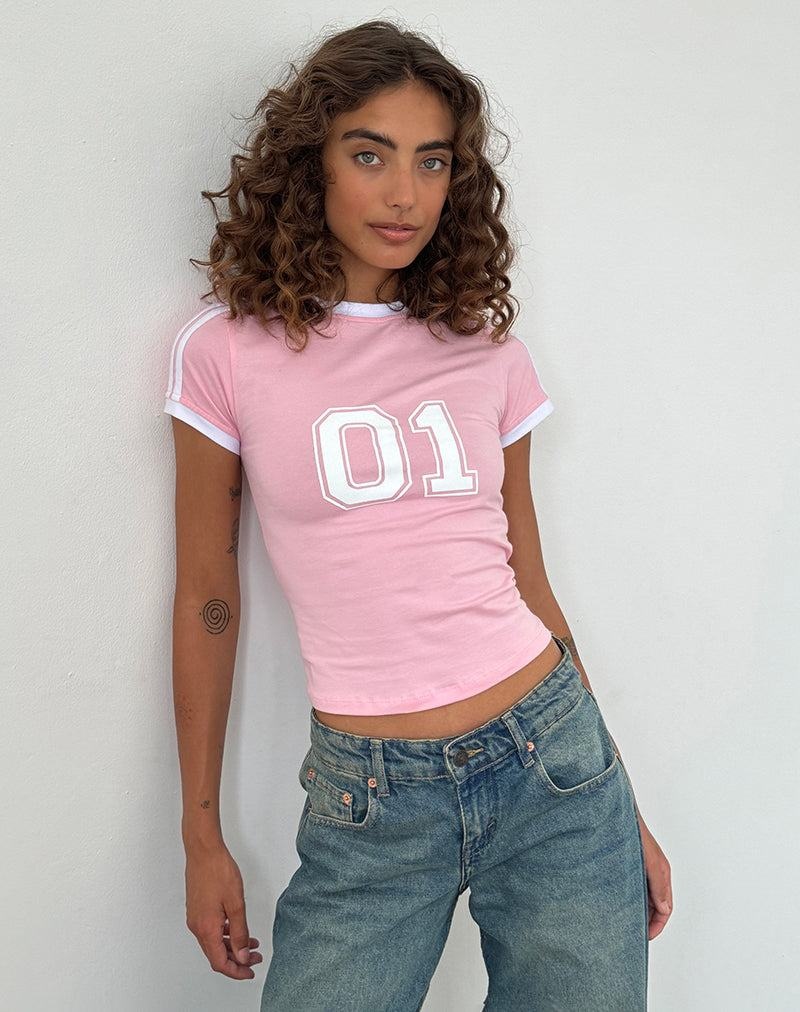 Women's Motel Rocks Salda Sporty Tee T Shirts Pink White | VGG771WU
