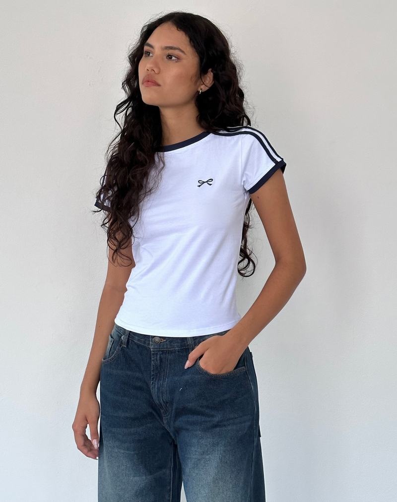 Women's Motel Rocks Salda Sporty Tee T Shirts White Navy | JXI6199HL