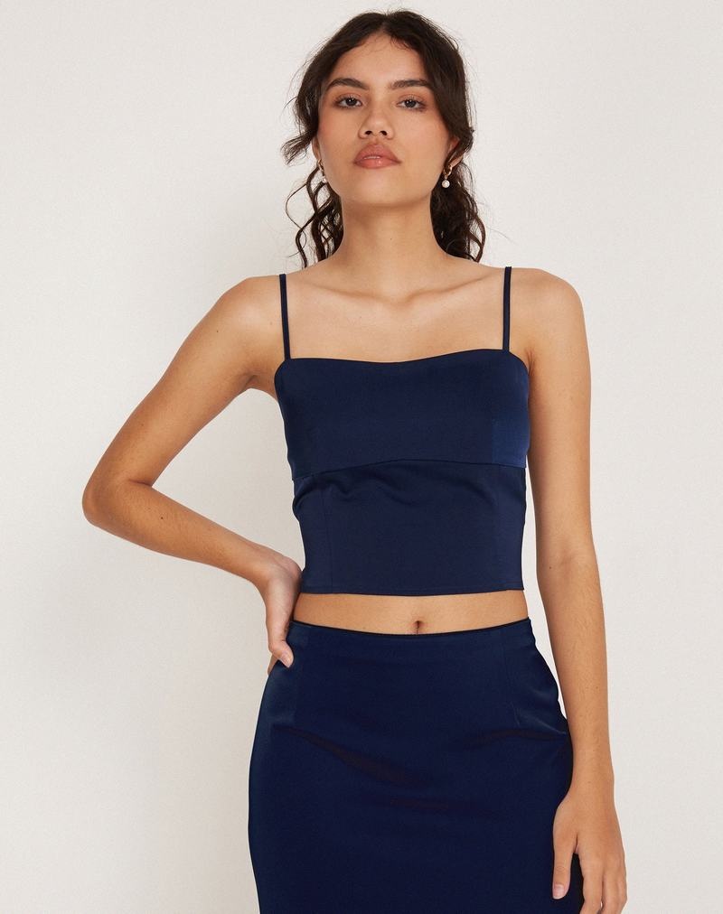 Women\'s Motel Rocks Tenley Cropped Tops Navy Blue | CFS143SM