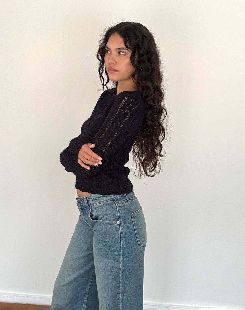 Women's Motel Rocks Venia Knitted Long Sleeve Blouse Black | NWQ690FK