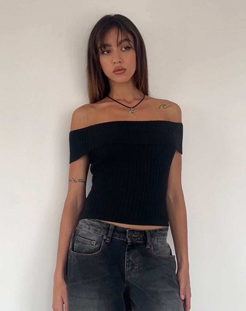 Women's Motel Rocks Wilda Bardot Bow Back T Shirts Black | CHJ463EA