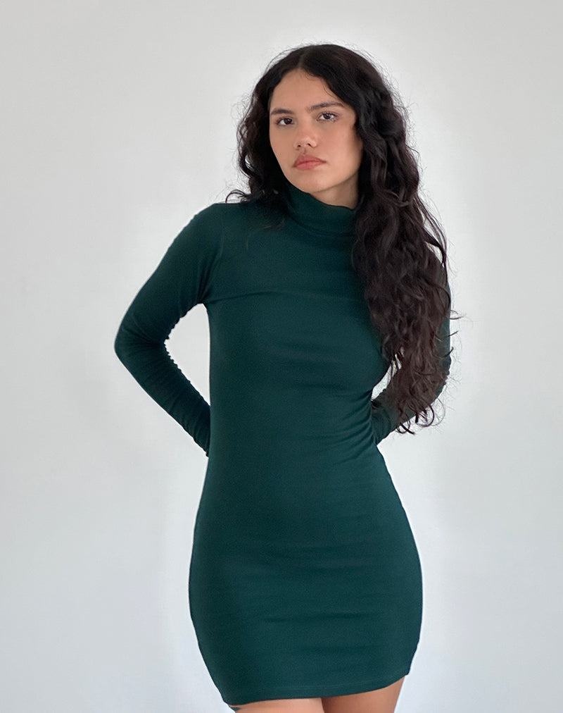 Women's Motel Rocks Yrion Turtle Neck Bodycon Mini Dress Green | FQZ4994BF